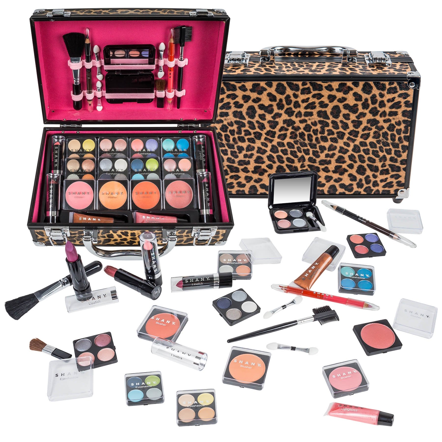 SHANY Carry All Makeup Train Case – Leopard Aluminum Organizer with Pro Set