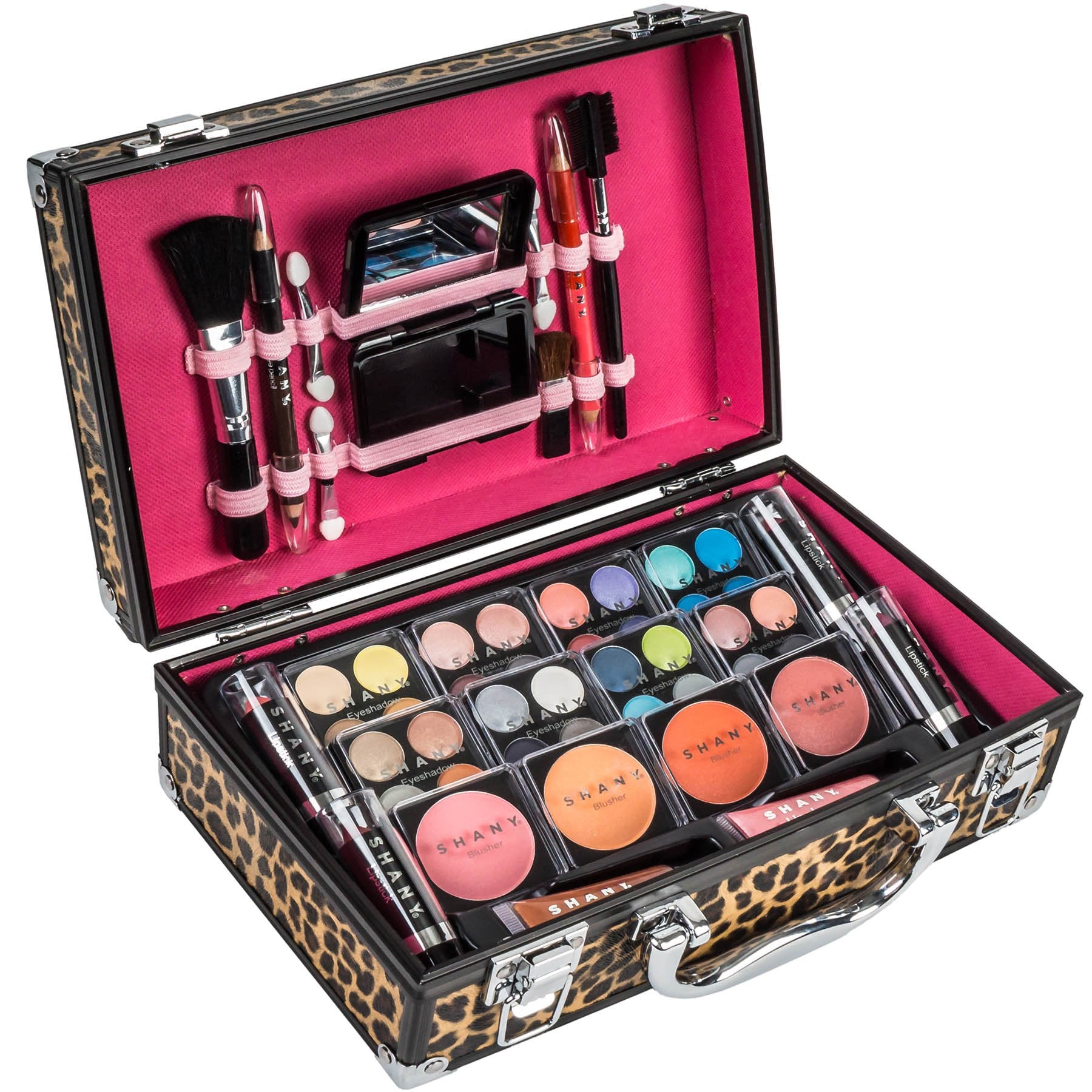 SHANY Carry All Makeup Train Case – Leopard Aluminum Organizer with Pro Set