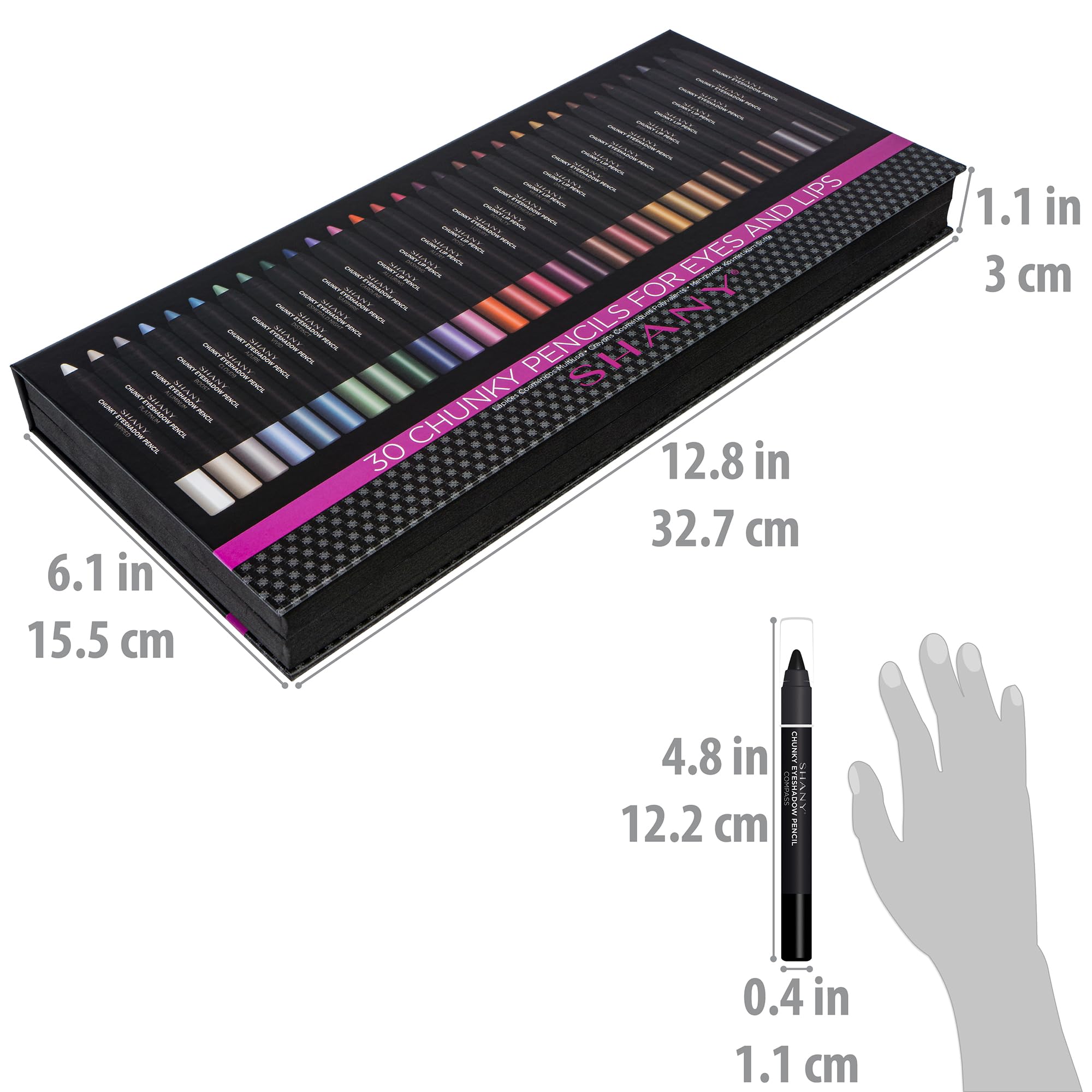SHANY Chunky Eyeshadow Pencils – 30-Color Multi-Use Set with Aloe Vera & Vitamin E