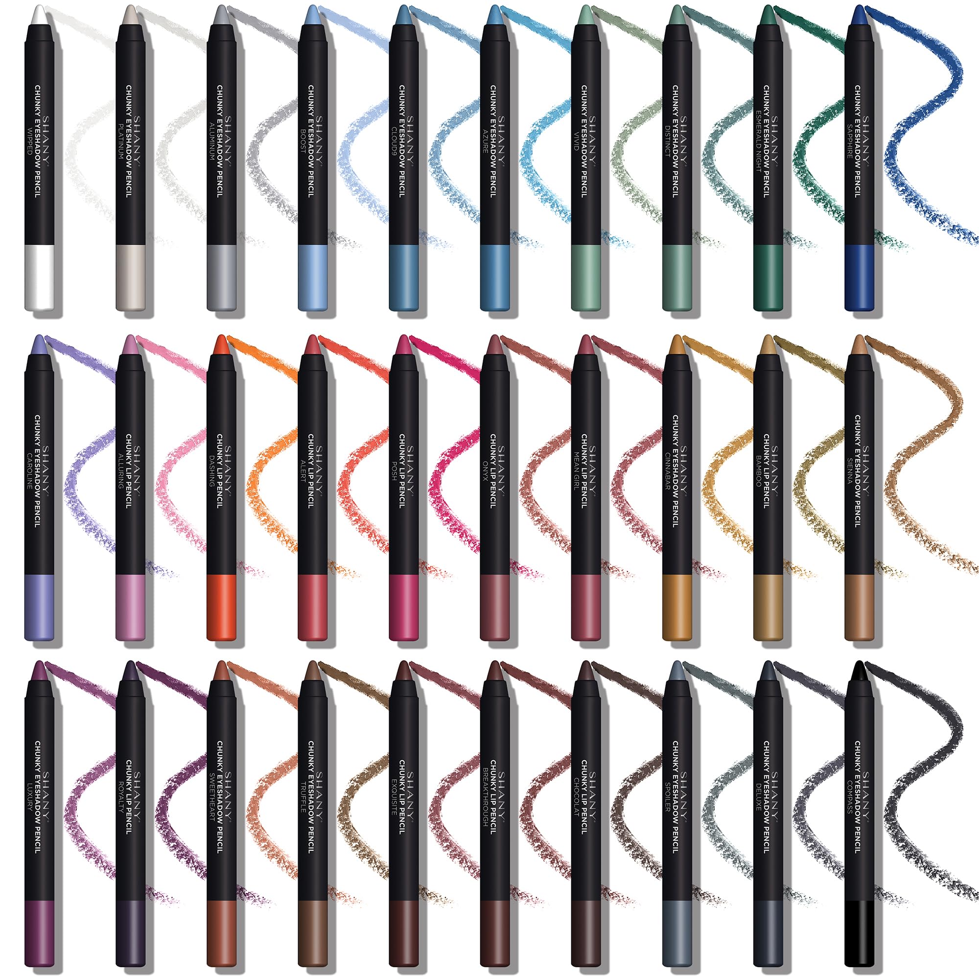 SHANY Chunky Eyeshadow Pencils – 30-Color Multi-Use Set with Aloe Vera & Vitamin E
