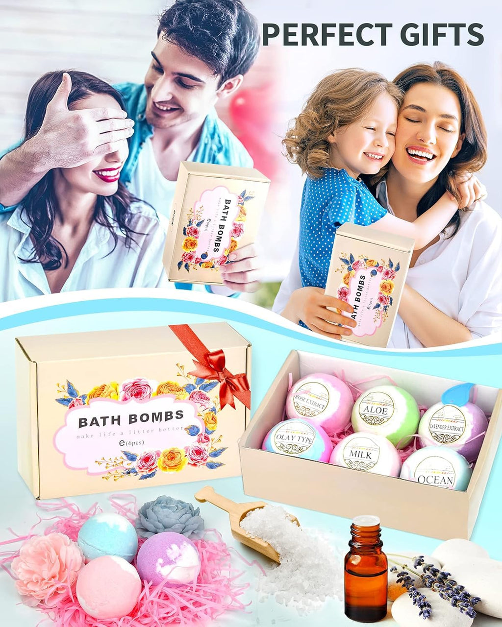 SHARLOVY Light Up Bath Bombs Gift Set – 6 x 4.23 oz with Essential Oils