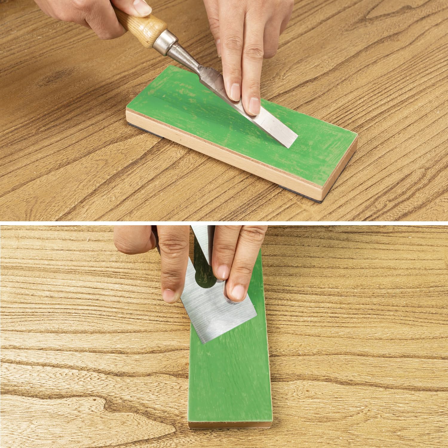 SHARPAL 204N Leather Strop Kit – 8in x 3in Wood Base, 2 oz Green Compound, Angle Guide