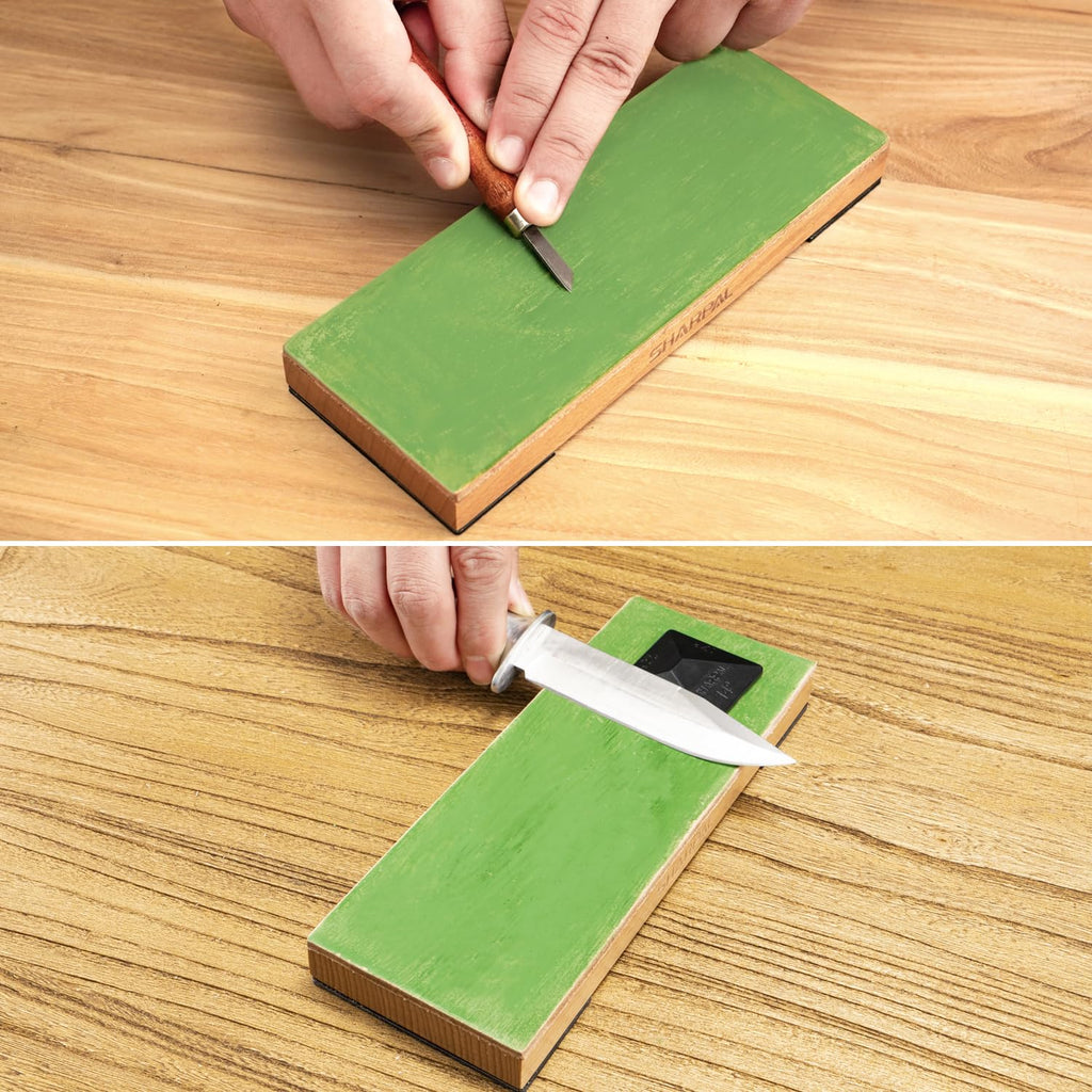 SHARPAL 204N Leather Strop Kit – 8in x 3in Wood Base, 2 oz Green Compound, Angle Guide