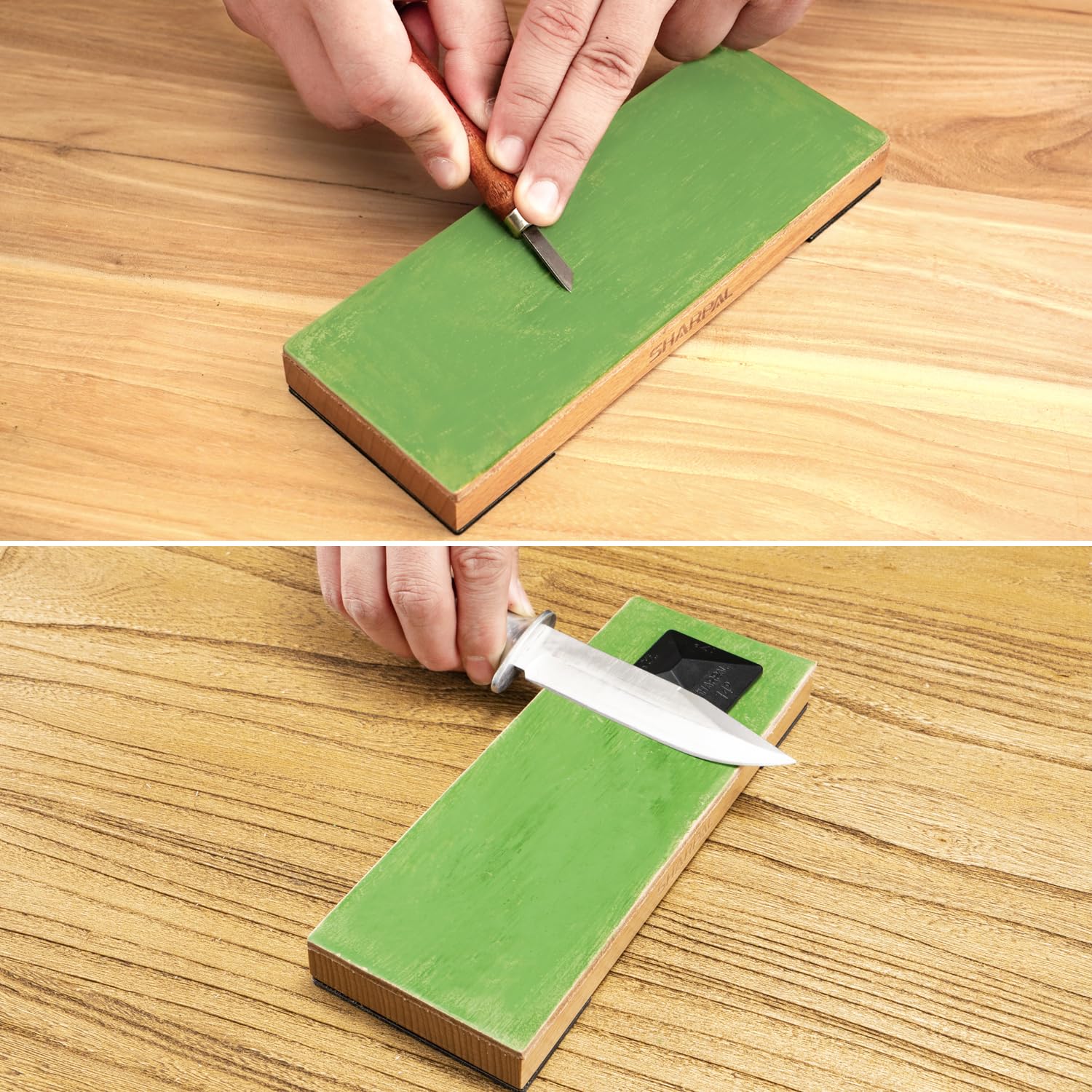 SHARPAL 204N Leather Strop Kit – 8in x 3in Wood Base, 2 oz Green Compound, Angle Guide