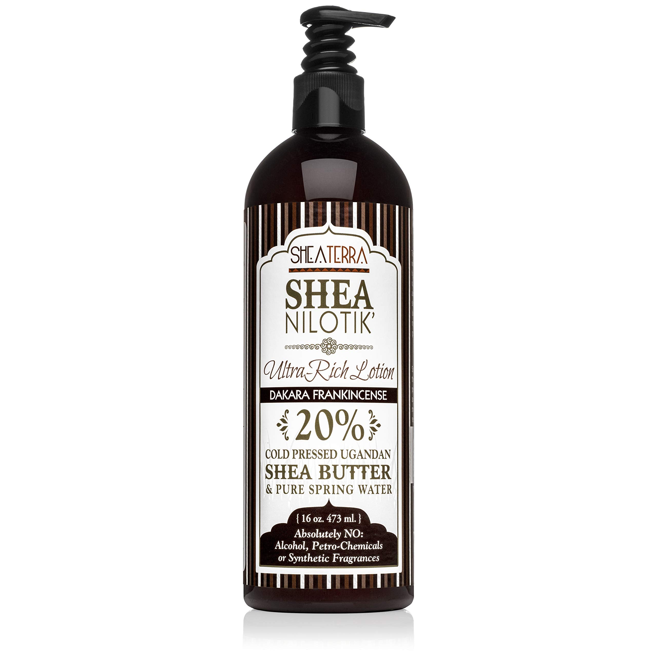 Shea Terra Organics Nilotik’ Shea Butter Lotion with Dakara Frankincense – Ultra-Rich Daily Moisturizer, 16 oz