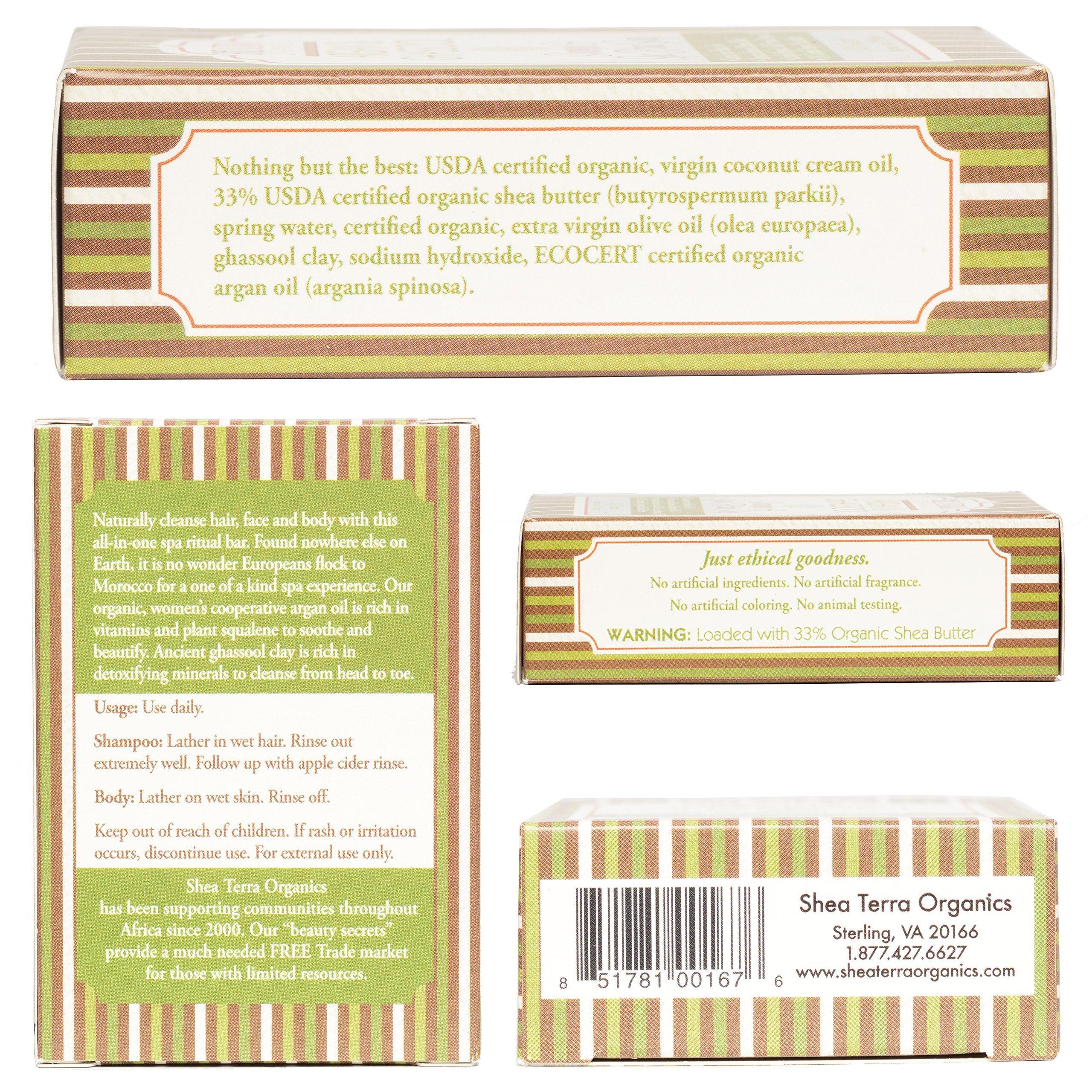 Shea Terra Organics Herbal Hair Care – Argan & Ghassool Shampoo & Spa Bar | Strengthening, Conditioning for Healthy Hair – 4 oz