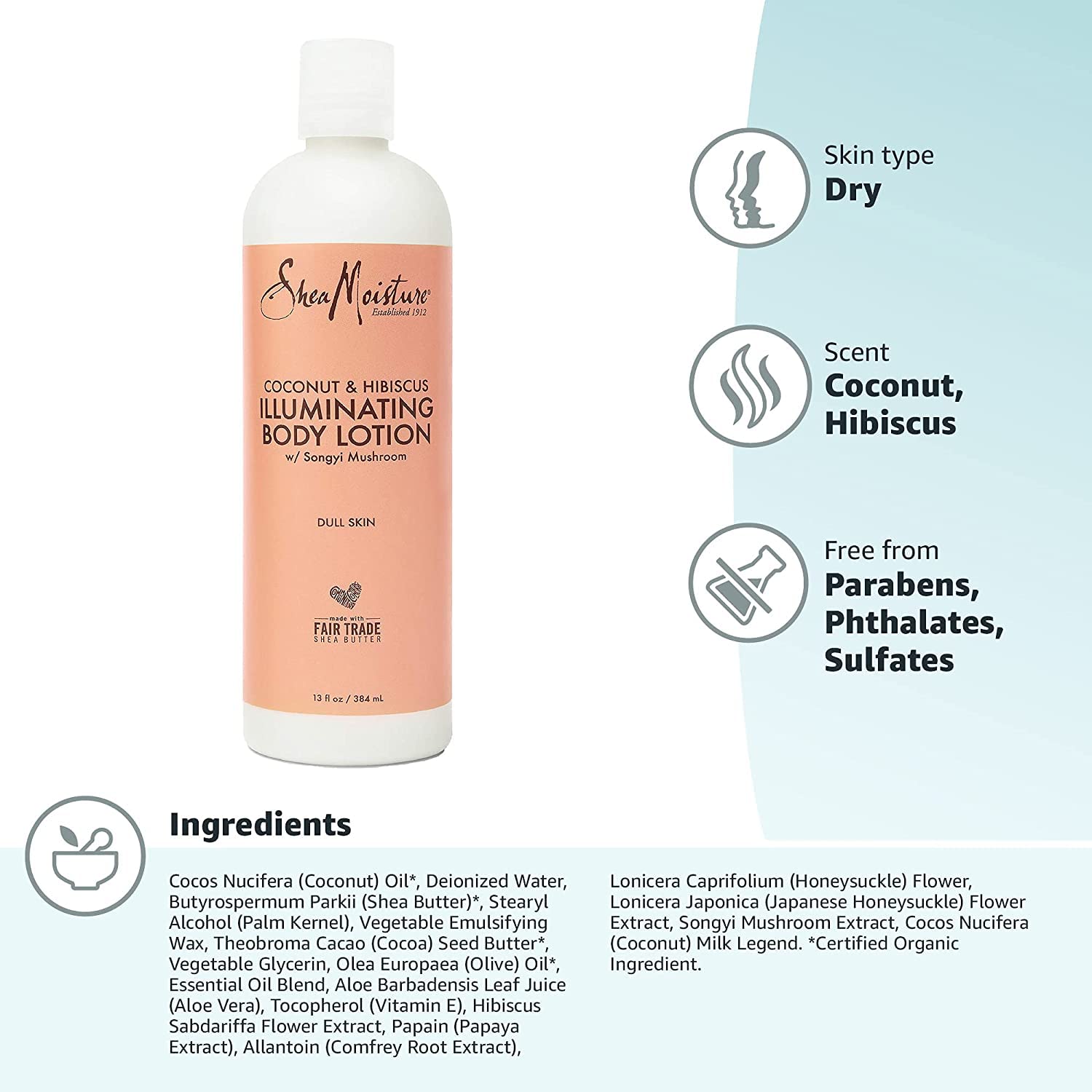 SheaMoisture Coconut & Hibiscus Body Wash & Lotion – 13 oz Each (2-Piece Set)