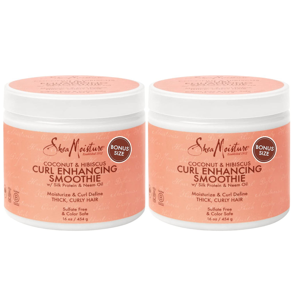 SheaMoisture Coconut & Hibiscus Curl Enhancing Smoothie with Shea Butter - Sulfate Free, Paraben Free, Anti-Frizz Moisture & Shine (2 Pack - 16 Fl Oz Each)