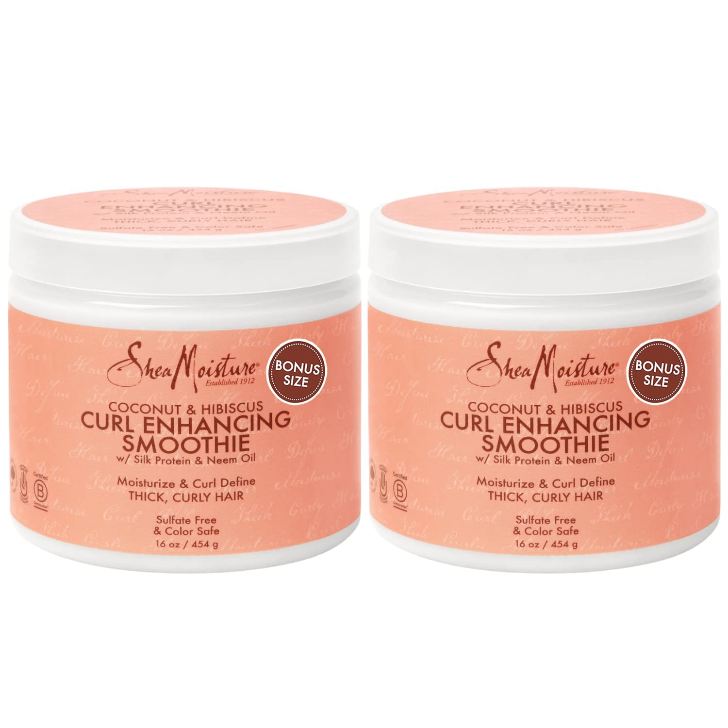 SheaMoisture Coconut & Hibiscus Curl Enhancing Smoothie with Shea Butter - Sulfate Free, Paraben Free, Anti-Frizz Moisture & Shine (2 Pack - 16 Fl Oz Each)