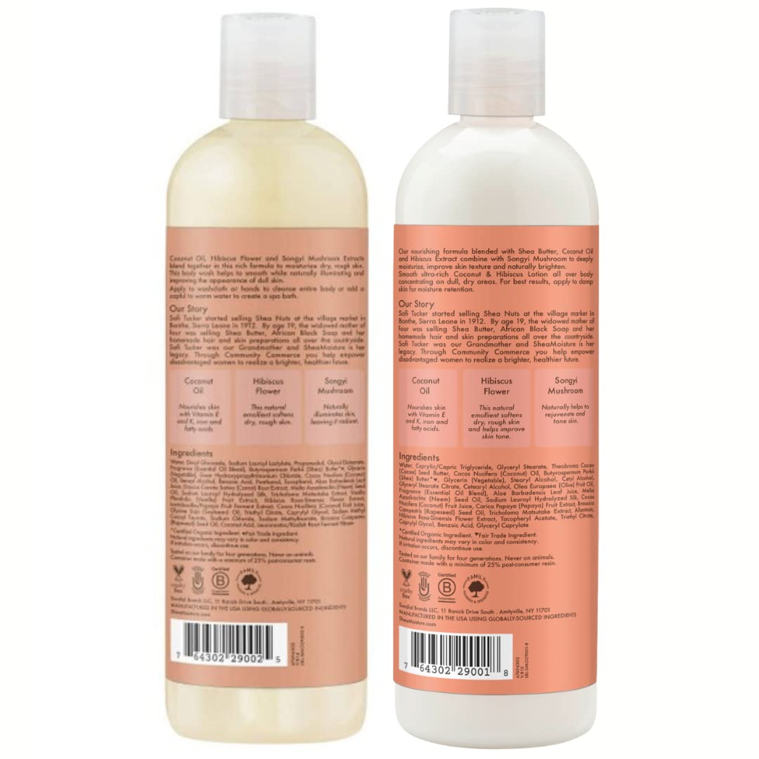 SheaMoisture Coconut & Hibiscus Body Wash & Lotion – 13 oz Each (2-Piece Set)