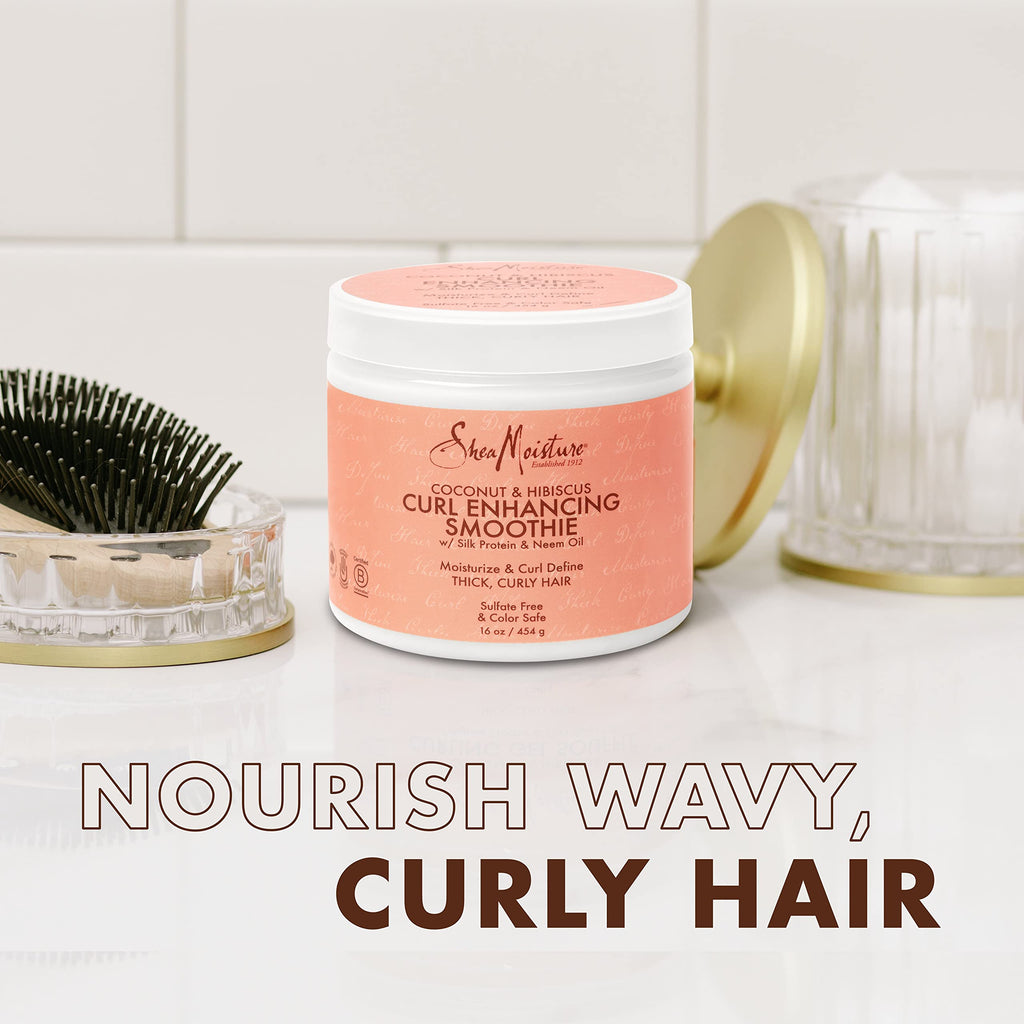 SheaMoisture Coconut & Hibiscus Curl Enhancing Smoothie with Shea Butter - Sulfate Free, Paraben Free, Anti-Frizz Moisture & Shine (2 Pack - 16 Fl Oz Each)