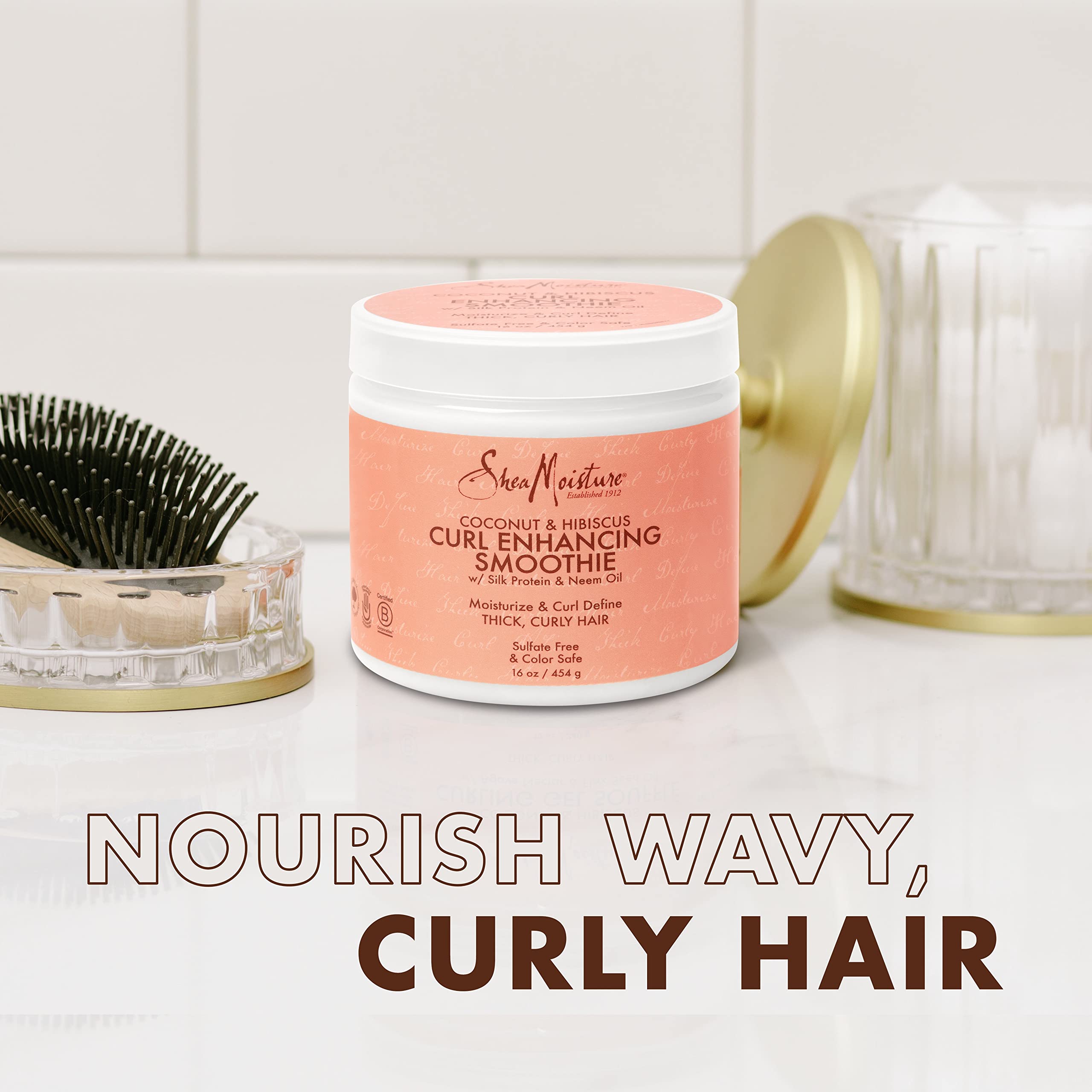 SheaMoisture Coconut & Hibiscus Curl Enhancing Smoothie with Shea Butter - Sulfate Free, Paraben Free, Anti-Frizz Moisture & Shine (2 Pack - 16 Fl Oz Each)