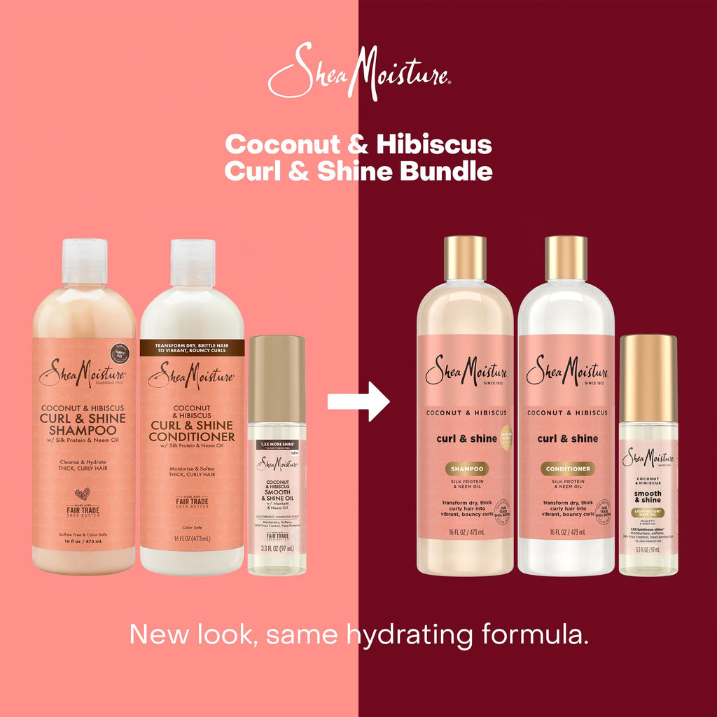 SheaMoisture Coconut & Hibiscus Curl & Shine Set – Shampoo, Conditioner & Smooth & Shine Oil