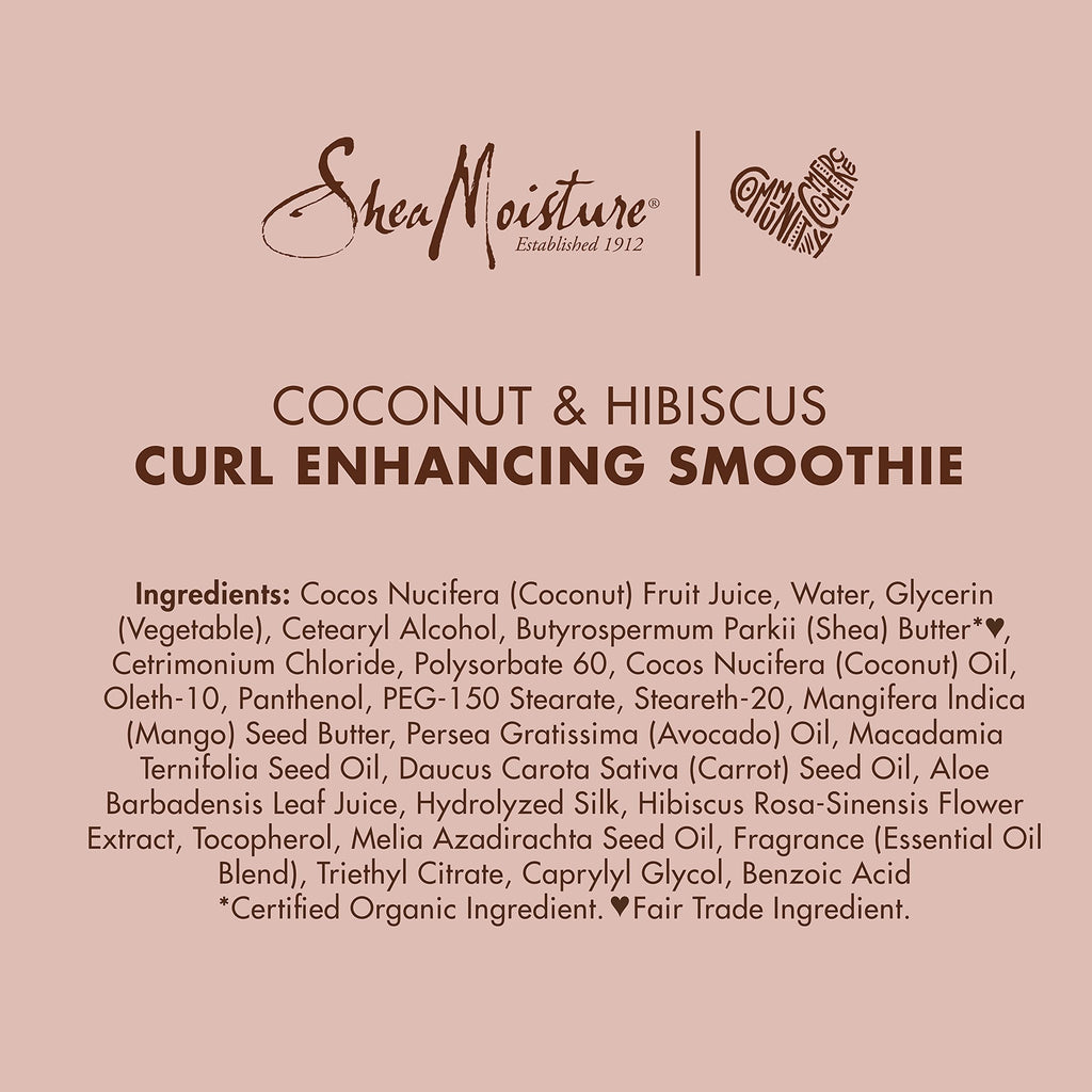SheaMoisture Coconut & Hibiscus Curl Enhancing Smoothie with Shea Butter - Sulfate Free, Paraben Free, Anti-Frizz Moisture & Shine (2 Pack - 16 Fl Oz Each)