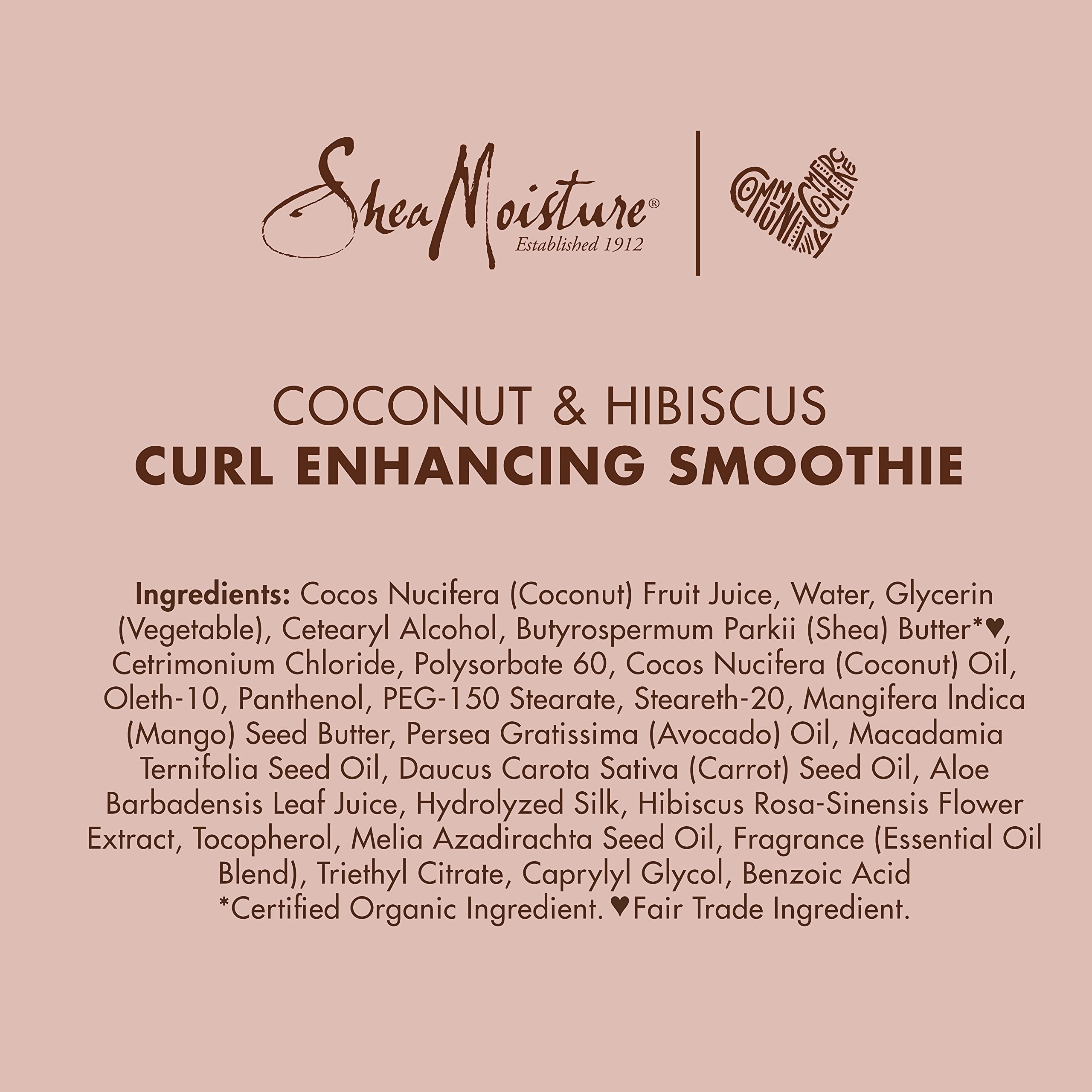 SheaMoisture Coconut & Hibiscus Curl Enhancing Smoothie with Shea Butter - Sulfate Free, Paraben Free, Anti-Frizz Moisture & Shine (2 Pack - 16 Fl Oz Each)