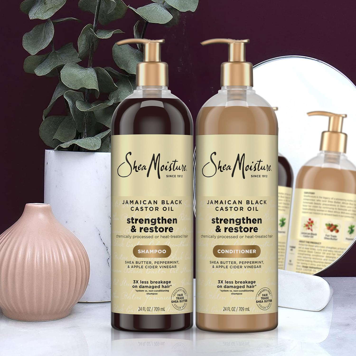 SheaMoisture Jamaican Black Castor Oil Strengthen & Restore Shampoo & Conditioner Set – 24 oz Each