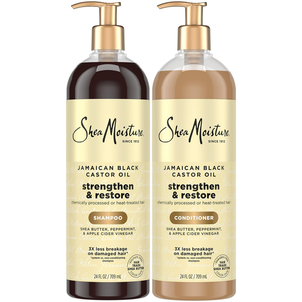 SheaMoisture Jamaican Black Castor Oil Strengthen & Restore Shampoo & Conditioner Set – 24 oz Each