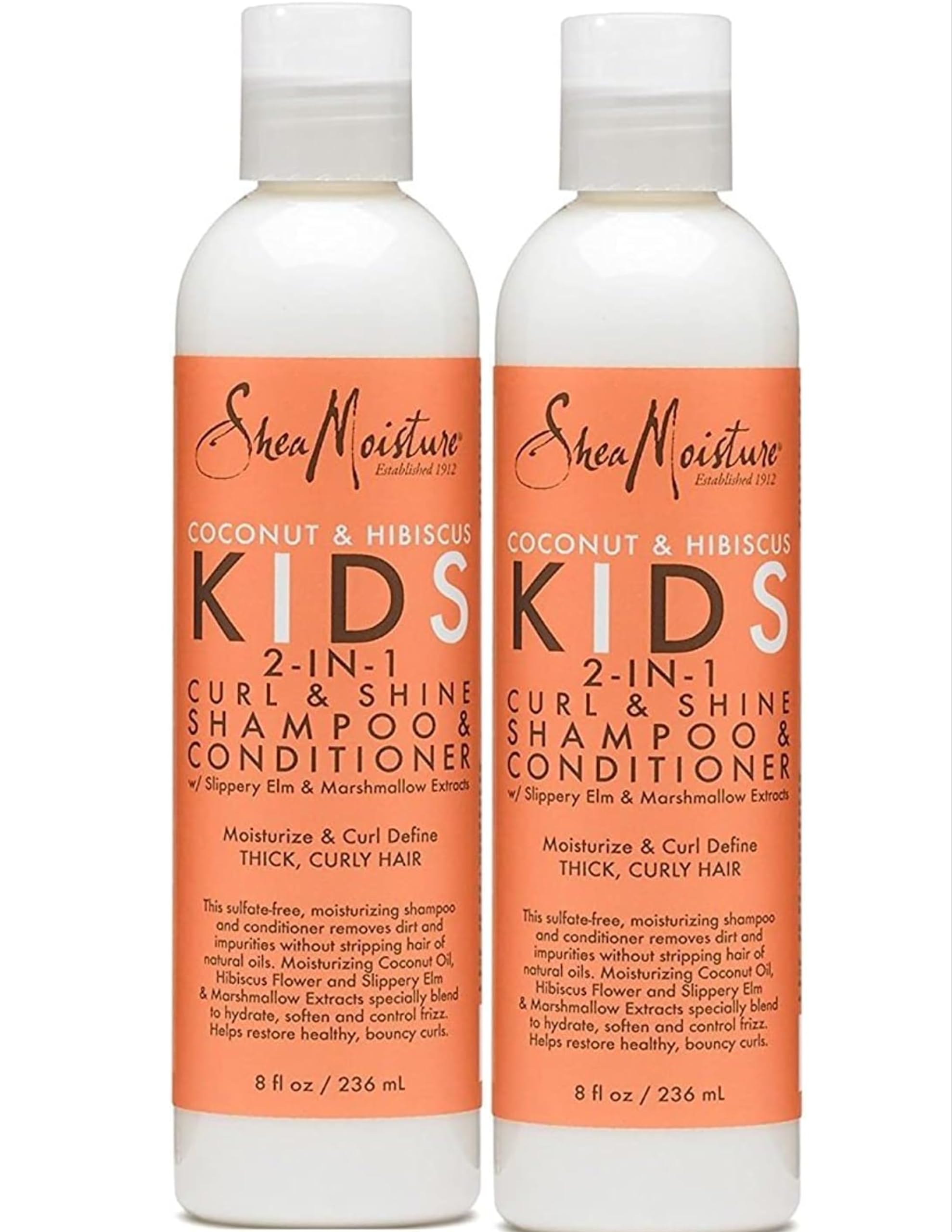 SheaMoisture Kids Shampoo 2-in-1 Coconut & Hibiscus — Sulfate-Free Moisturizing Cleanser (8 oz) Twin Pack