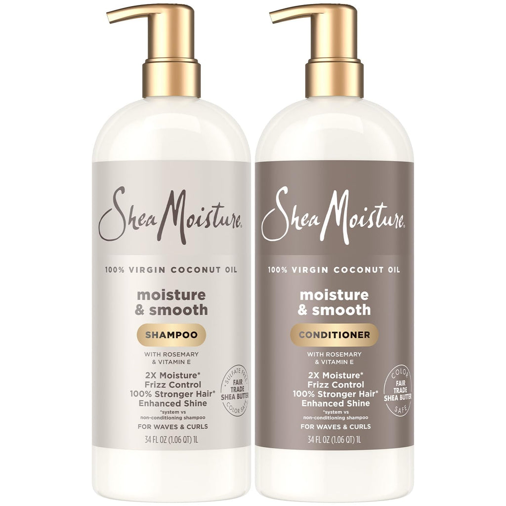 SheaMoisture Moisture & Smooth Shampoo & Conditioner – Frizz Control for Wavy & Curly Hair, 34 oz
