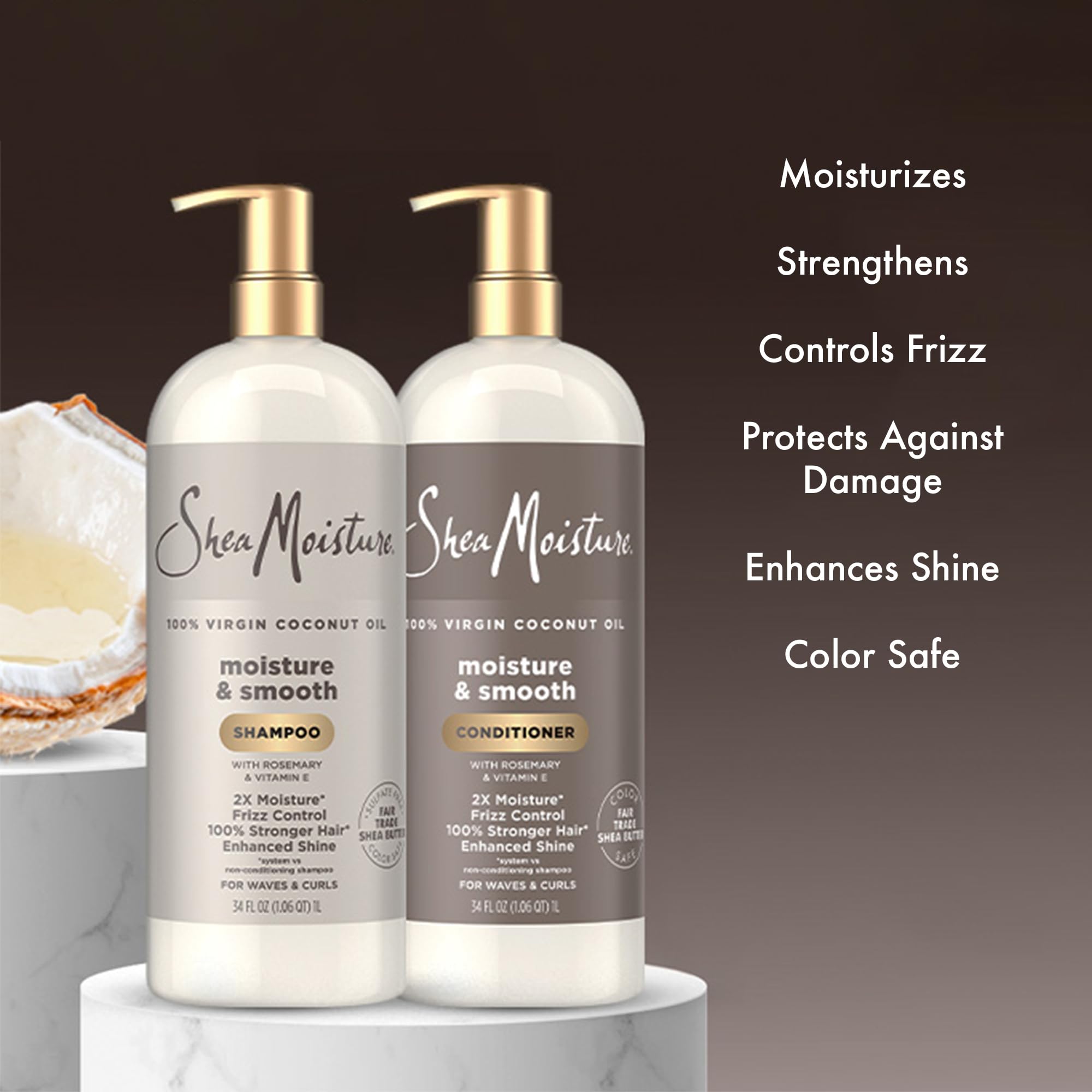 SheaMoisture Moisture & Smooth Shampoo & Conditioner – Frizz Control for Wavy & Curly Hair, 34 oz