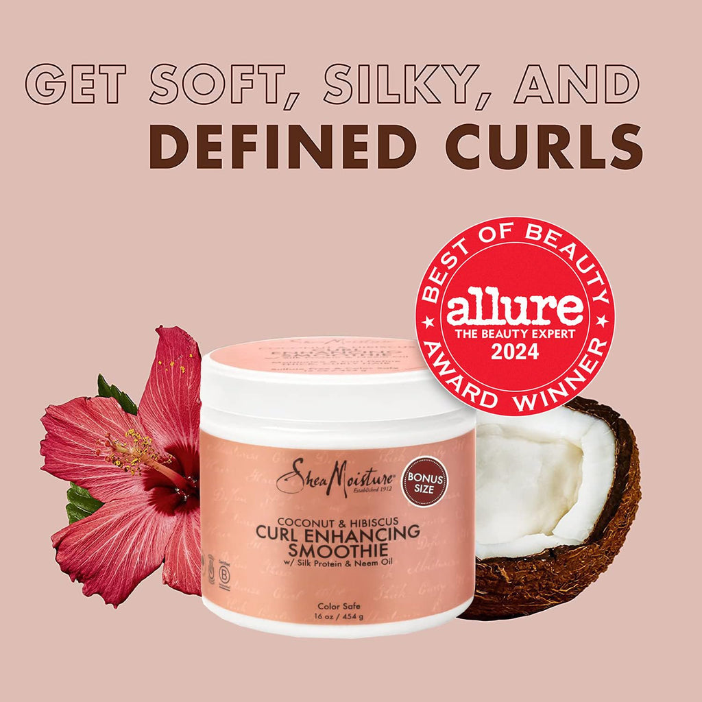 SheaMoisture Coconut & Hibiscus Curl Enhancing Smoothie with Shea Butter - Sulfate Free, Paraben Free, Anti-Frizz Moisture & Shine (2 Pack - 16 Fl Oz Each)