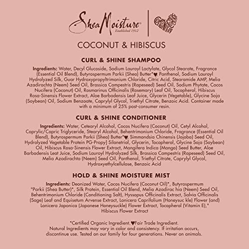 SheaMoisture Coconut Hibiscus Curl Shampoo, Conditioner & Hold & Shine Mist – Lightweight, Silicone-Free