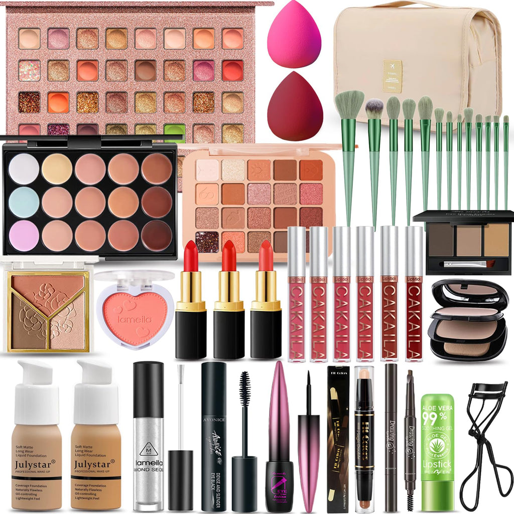 SHELAKIN All-in-One Makeup Kit for Women – Complete 40-Color Eyeshadow, Concealer, Foundations, Lip & More | Travel-Ready