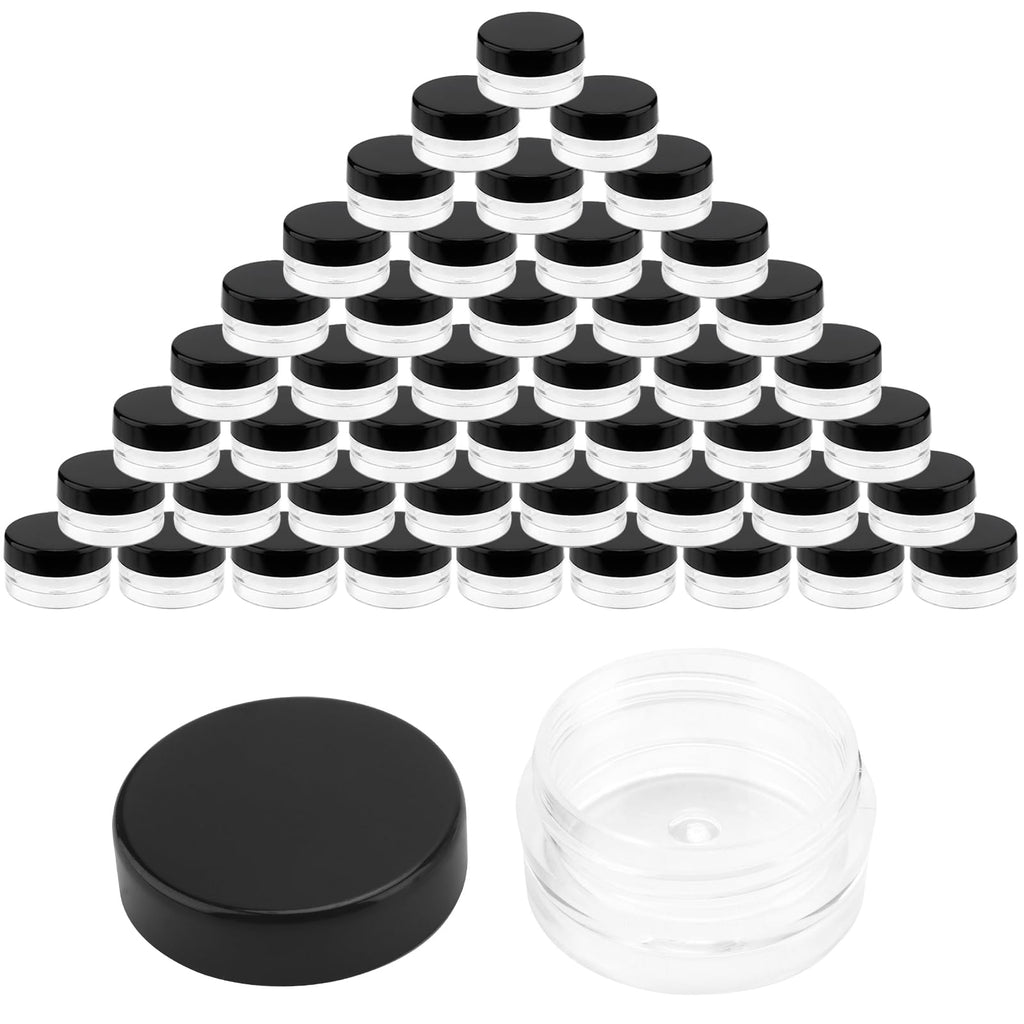 SHEUTSAN 200 Pack 3ml Plastic Jars with Black Lids – Clear Sample Containers