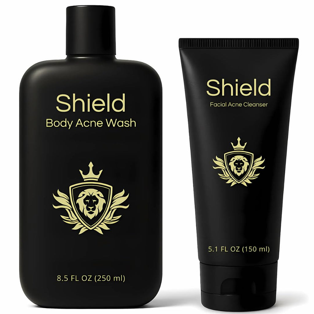 Shield Acne Wash Bundle for Men & Boys – Deep Clean Gel Face Wash + Unscented Body Wash (13.6 oz)