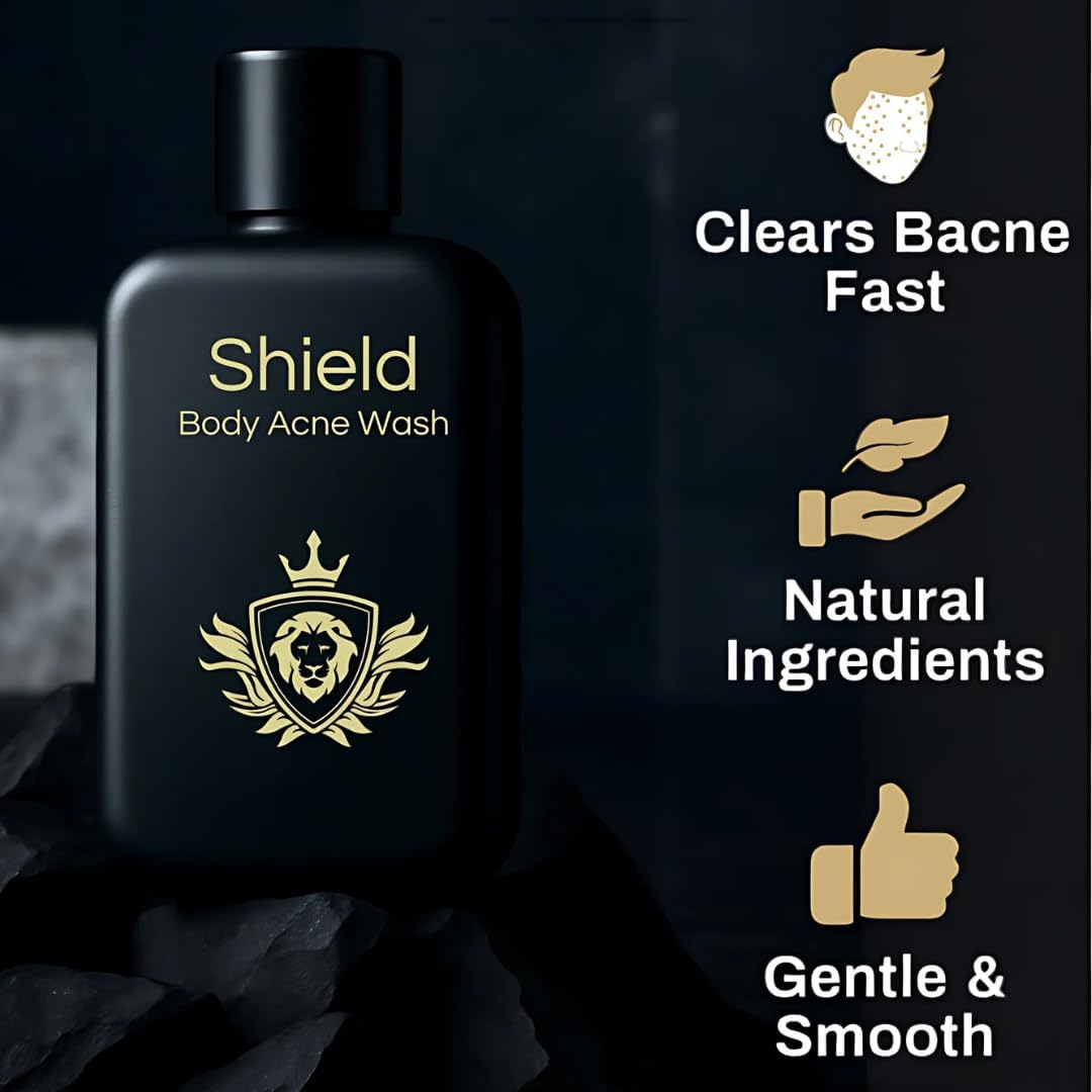 Shield Body Acne Wash for Back, Chest & Shoulders – 10% Benzoyl Peroxide, Unscented, 8.5 oz