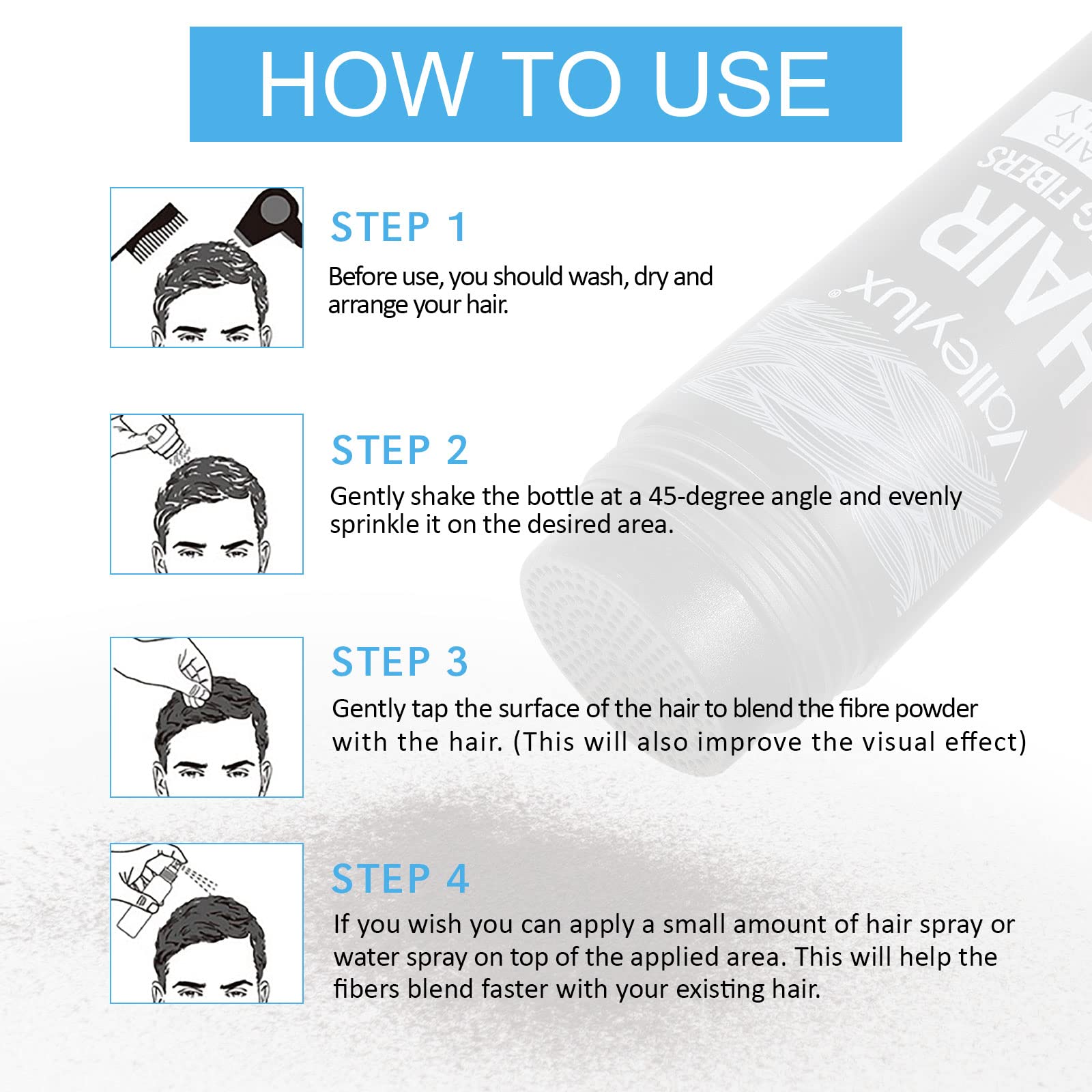SHIFAKOU Hair Building Fibers with Spray Applicator – Natural, Undetectable Thickening (Black, 27.5g)