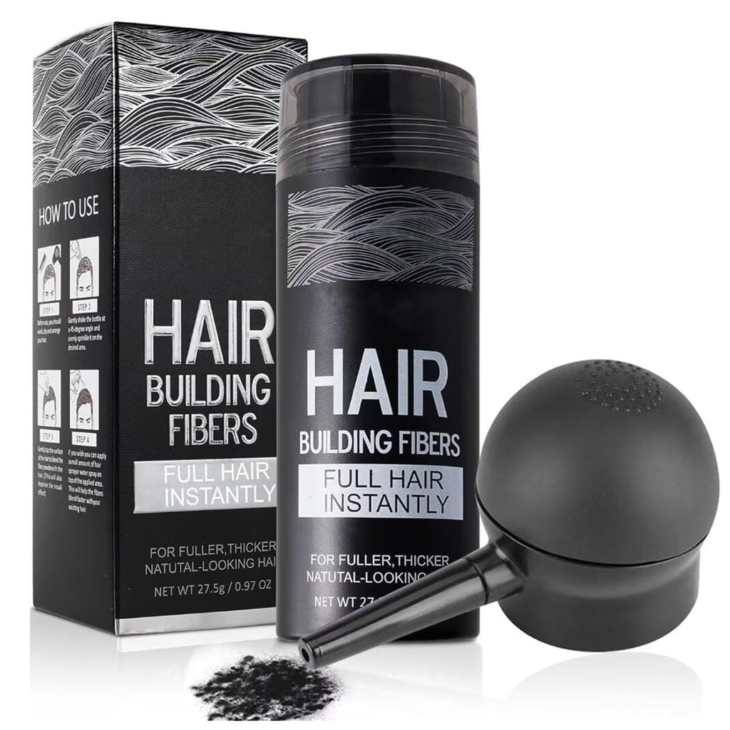 SHIFAKOU Hair Building Fibers with Spray Applicator – Natural, Undetectable Thickening (Black, 27.5g)