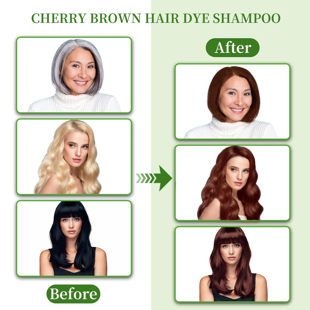 SHIHUANUO 3in1 Hair Dye Shampoo Cherry Brown - Ammonia-Free Gray Coverage (520ml)