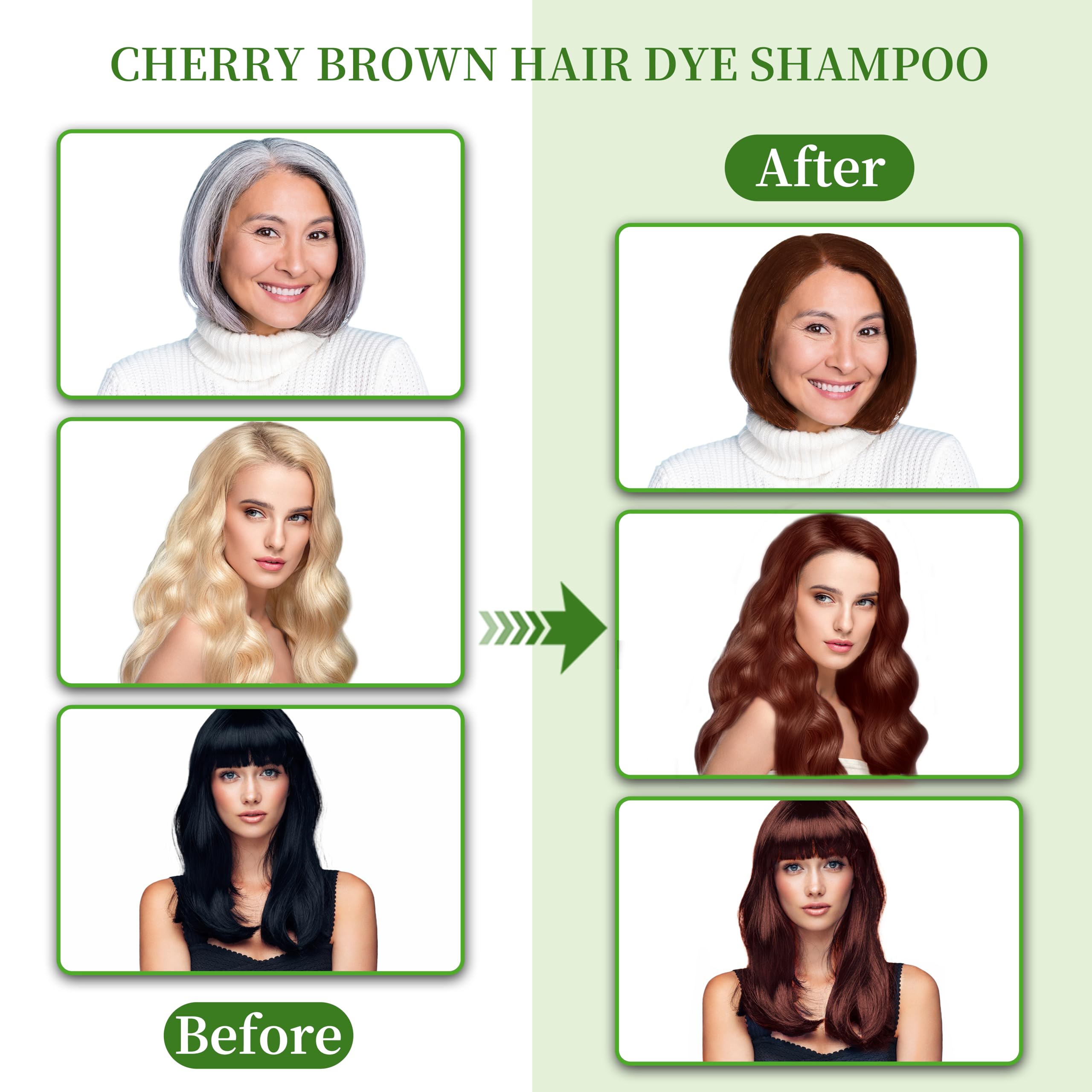 SHIHUANUO 3in1 Hair Dye Shampoo Cherry Brown - Ammonia-Free Gray Coverage (520ml)