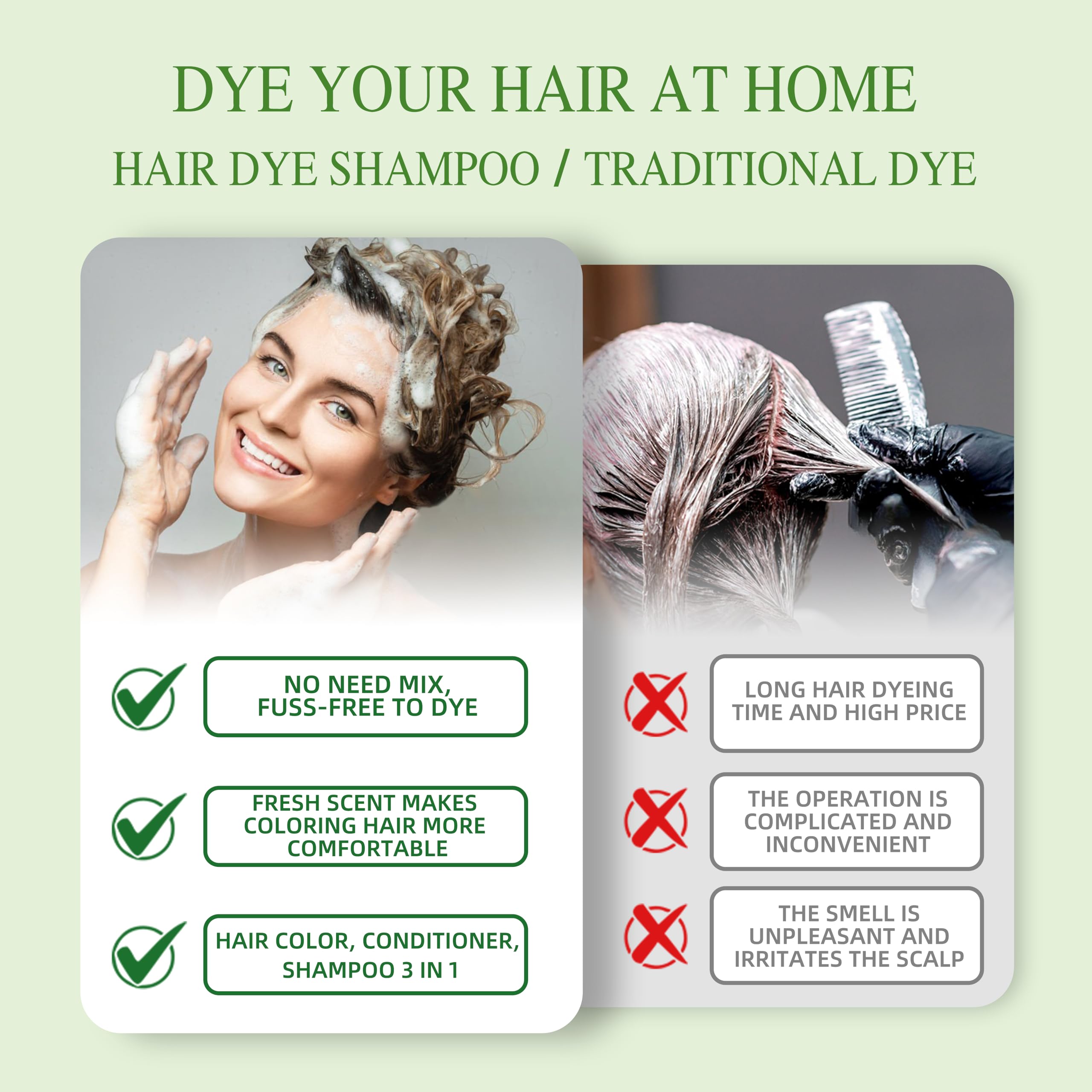 SHIHUANUO Hair Dye Shampoo 3 in 1 – Ammonia-Free Dark Brown, Herbal Formula | 520ml