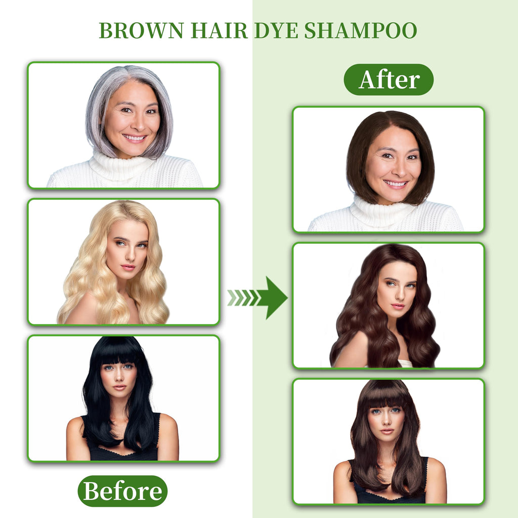 SHIHUANUO Hair Dye Shampoo 3-in-1 for Gray Hair Coverage – Herbal Natural Brown