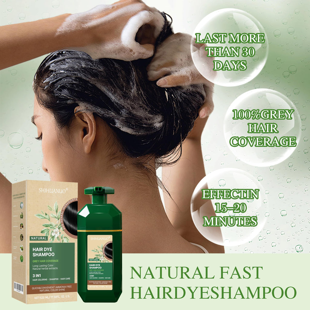 SHIHUANUO Hair Dye Shampoo 3-in-1 for Gray Hair Coverage – Herbal Natural Brown