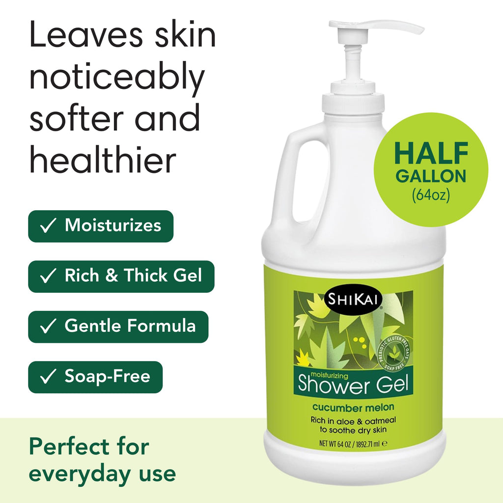 ShiKai Daily Moisturizing Shower Gel (Melon, 64 oz) | Gentle Soap-Free Body Wash for Dry & Sensitive Skin