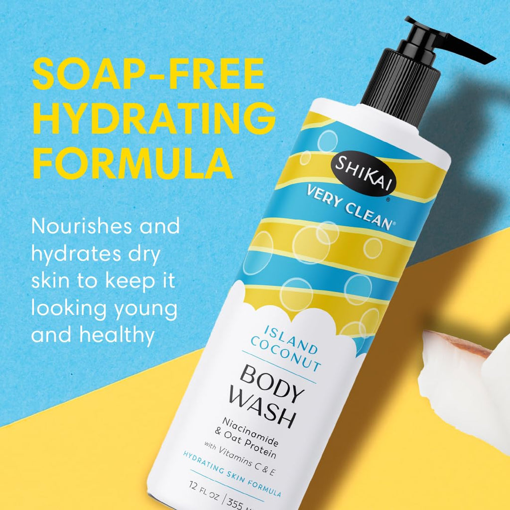 ShiKai Very Clean Body Wash Island Coconut – Hydrating Gel Cleanser for Dry Skin | Niacinamide, Oat Protein, Vitamins C & E