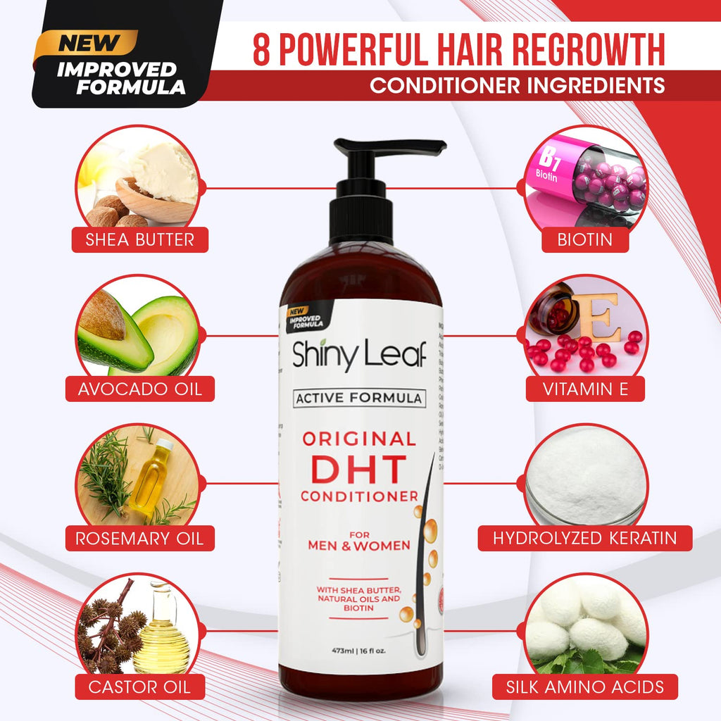 Shiny Leaf DHT Blocker Shampoo & Conditioner for Hair Loss – Biotin, Rosemary Leaf Oil, Asparagus Extracts
