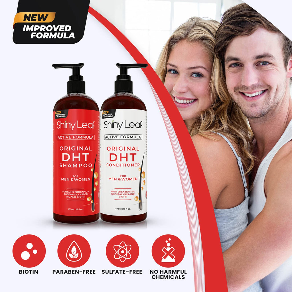 Shiny Leaf DHT Blocker Shampoo & Conditioner — Procapil, Biotin, Rosemary, USA Made