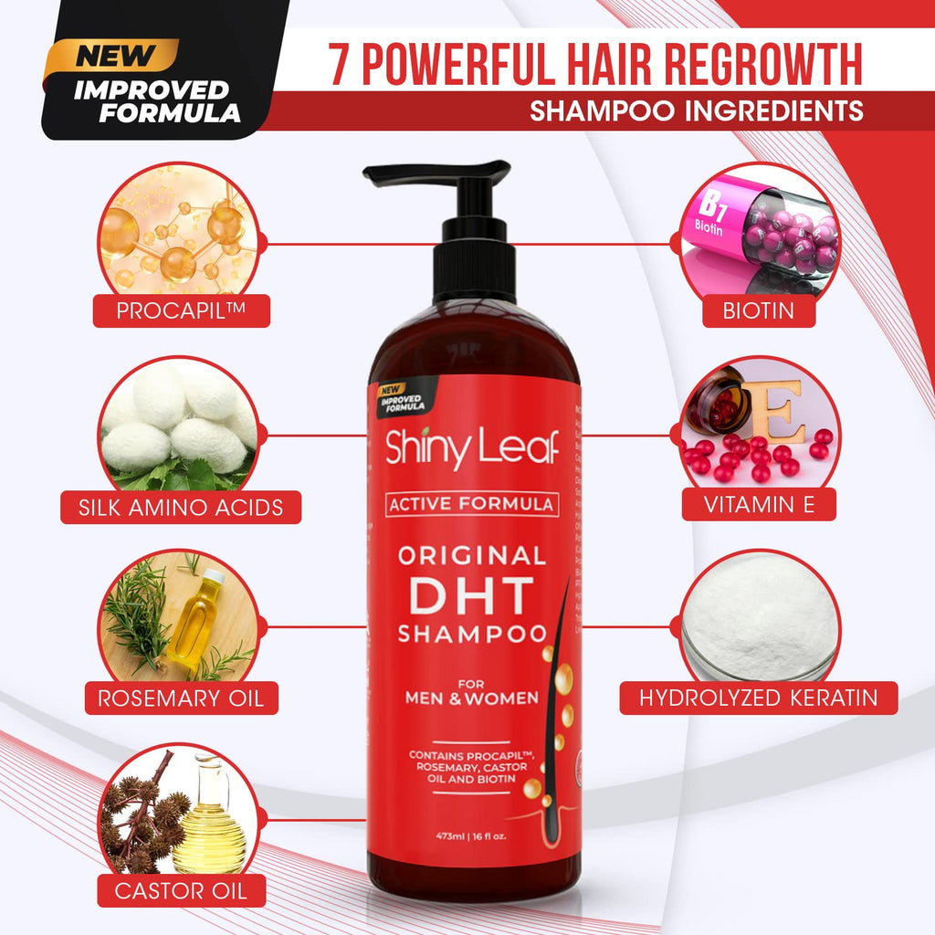 Shiny Leaf DHT Blocker Shampoo & Conditioner for Hair Loss – Biotin, Rosemary Leaf Oil, Asparagus Extracts