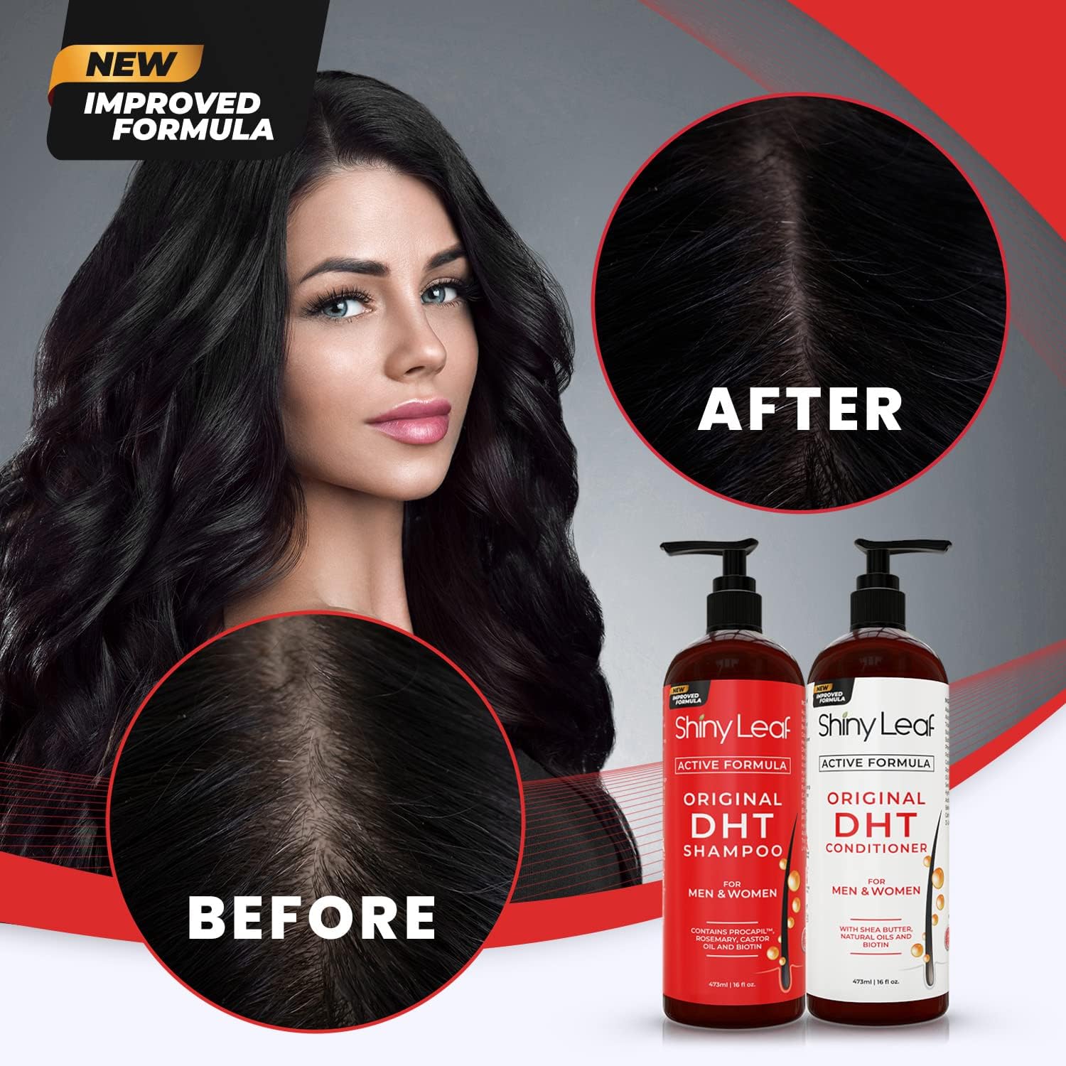 Shiny Leaf DHT Blocker Shampoo & Conditioner for Hair Loss – Biotin, Rosemary Leaf Oil, Asparagus Extracts