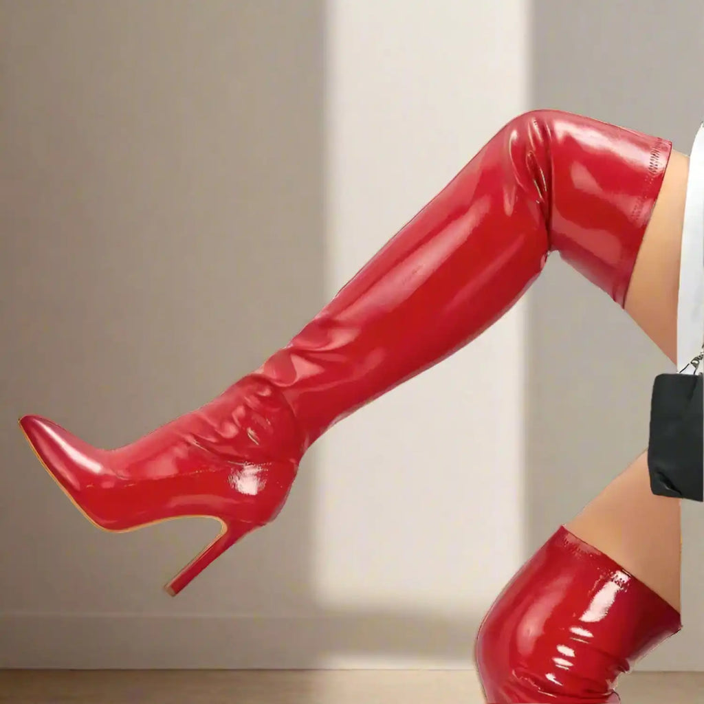Shiny Stiletto High Heels Over-the-Knee Boots