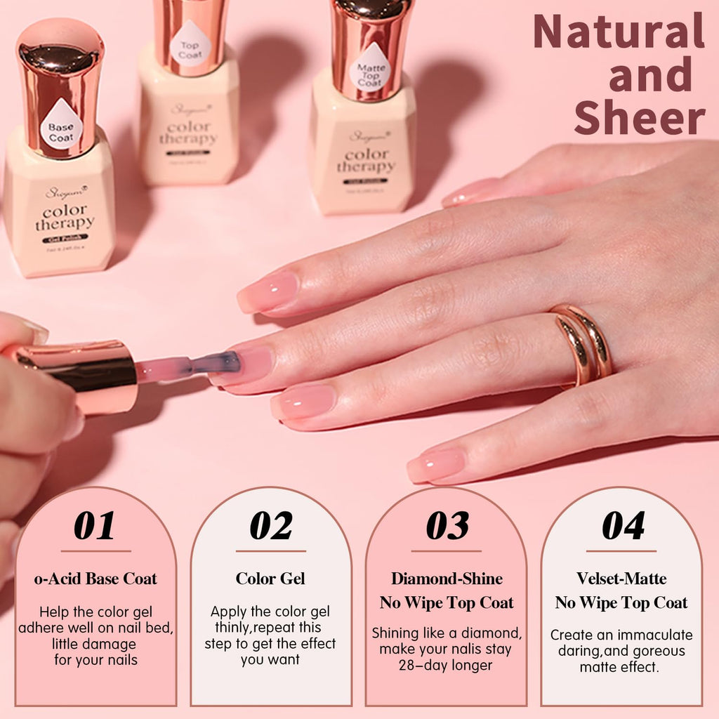 SHOYUM 24 Pcs Jelly Nude Gel Nail Polish Set – Sheer Pink Kit with Glossy & Matte Top Coats