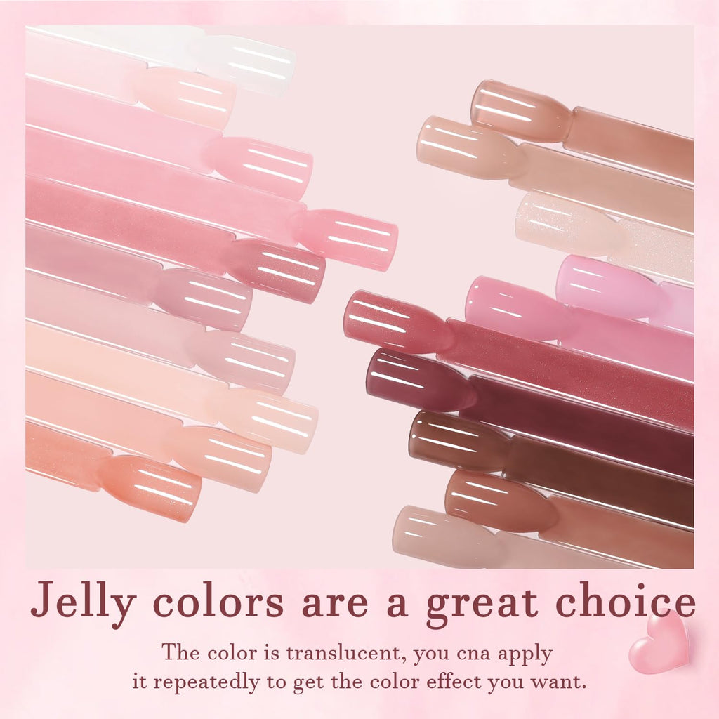 SHOYUM 24 Pcs Jelly Nude Gel Nail Polish Set – Sheer Pink Kit with Glossy & Matte Top Coats