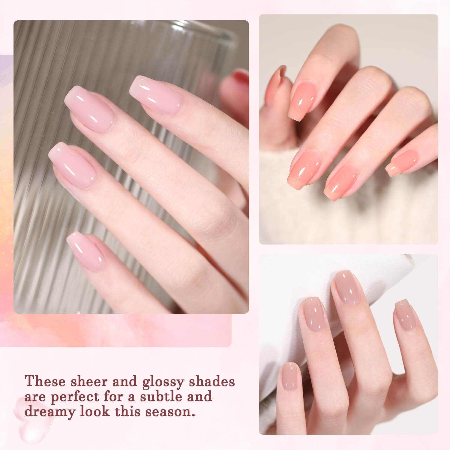 SHOYUM 24 Pcs Jelly Nude Gel Nail Polish Set – Sheer Pink Kit with Glossy & Matte Top Coats
