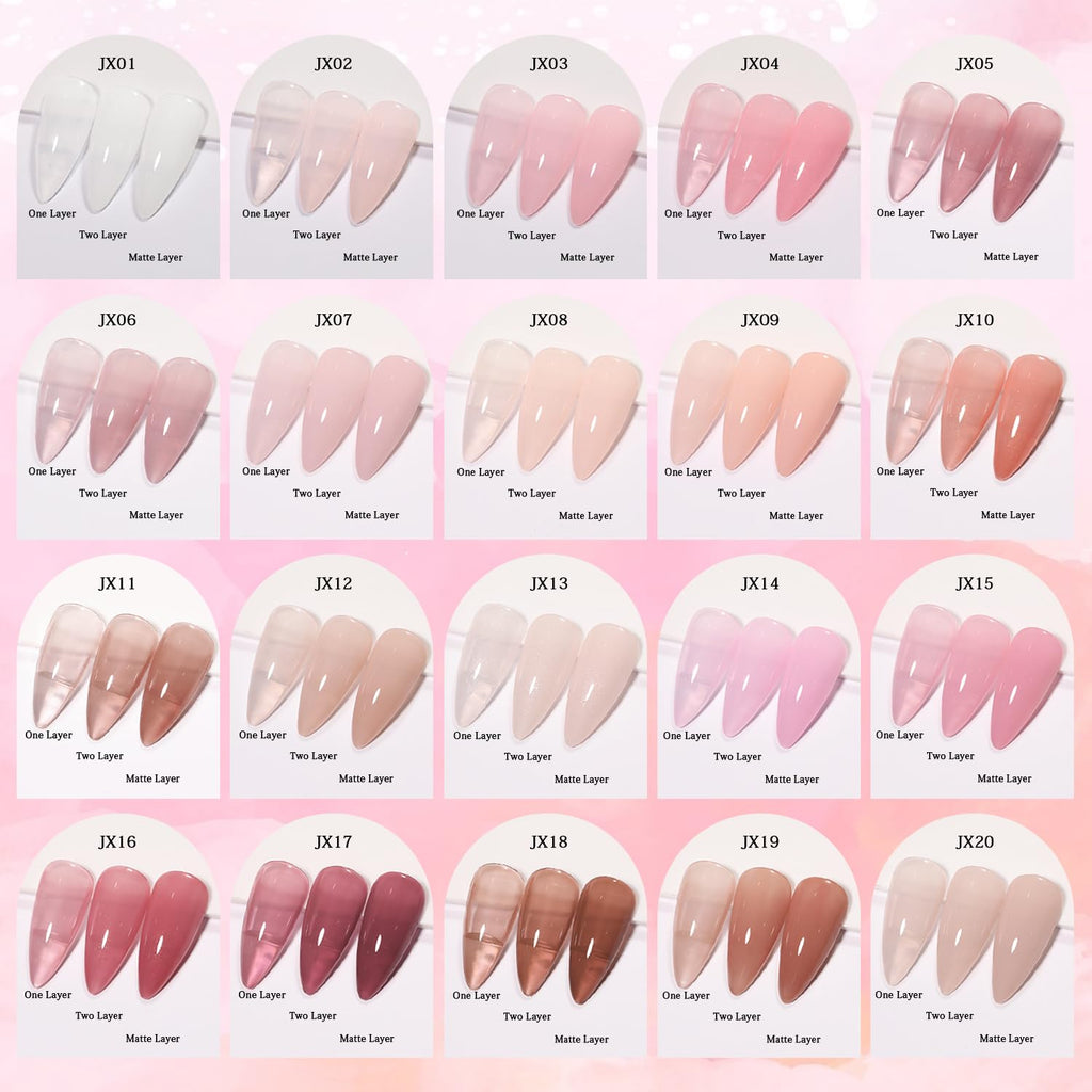 SHOYUM 24 Pcs Jelly Nude Gel Nail Polish Set – Sheer Pink Kit with Glossy & Matte Top Coats