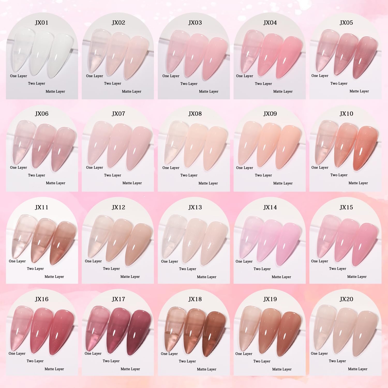 SHOYUM 24 Pcs Jelly Nude Gel Nail Polish Set – Sheer Pink Kit with Glossy & Matte Top Coats