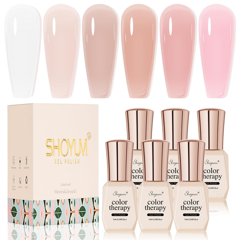 SHOYUM Nude Pink Jelly Gel Nail Polish Set – 6 Sheer Milky Colors